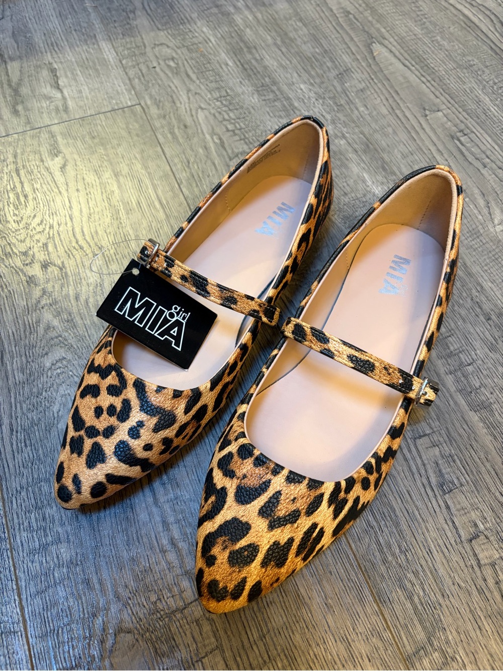 MIA Leopard Print Mary Jane Flats - Tan and Black